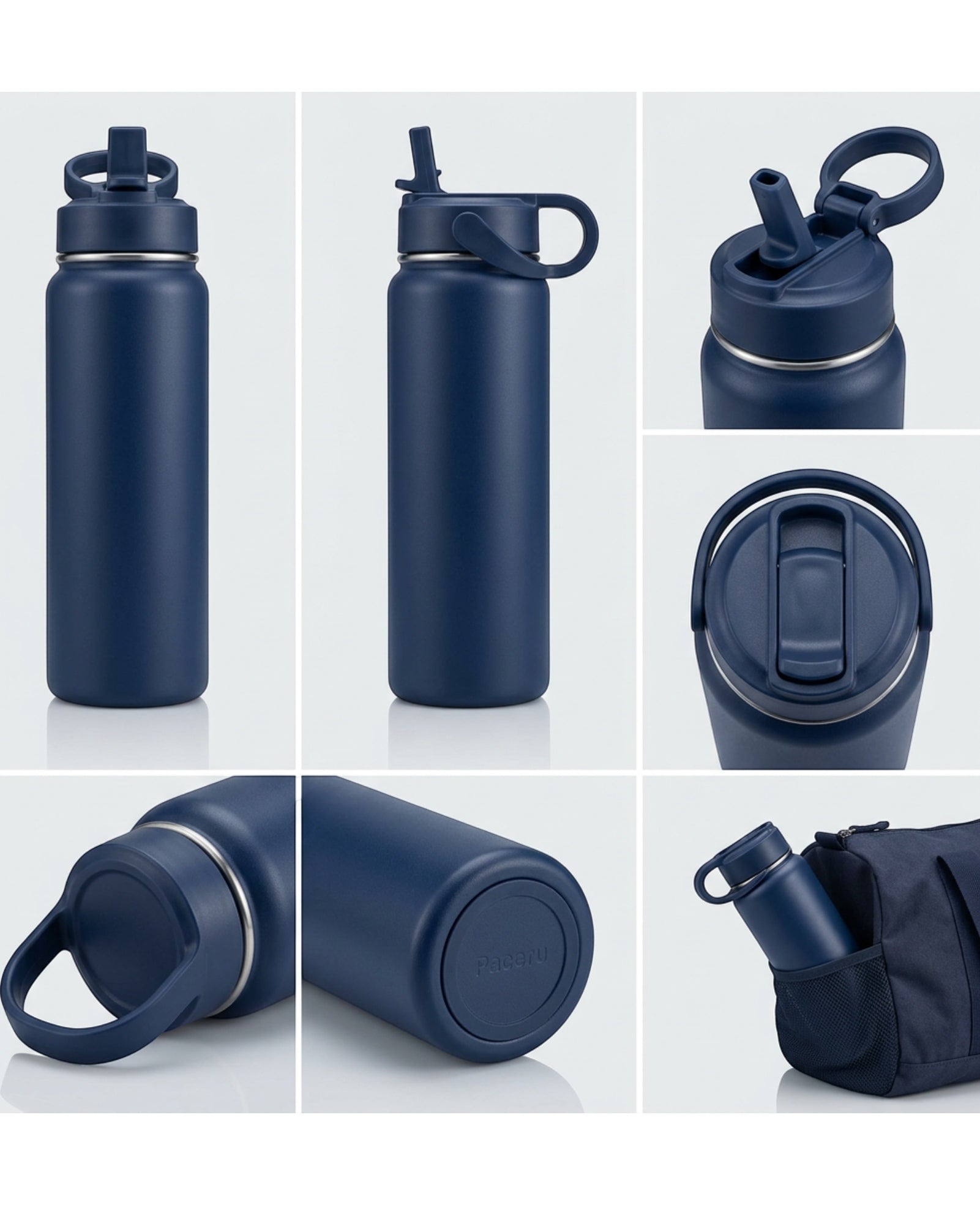Paceru Insulated Hydration Bottle Straw Cap Navy 20 oz