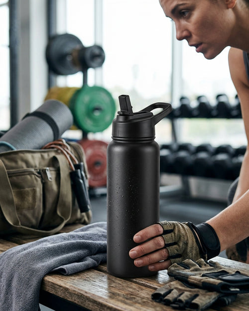 Paceru Insulated Sports Bottle Straw Lid Black 24 oz