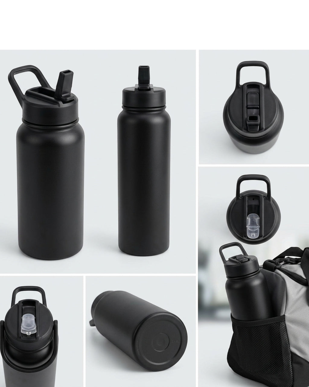Paceru Insulated Sports Bottle Straw Lid Black 24 oz